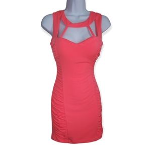Emerald Sundae Coral Ruched Mini Cocktail Dress Size Small